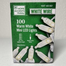 Home Accents 100 Warm White Mini LED Lights on White Wire NIB