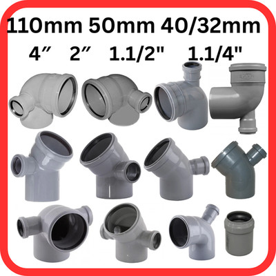 110mm BOGEN 90° 45° mit 50mm Rohrverbinder ADAPTER 32 40mm WC Winkel Ablauf...