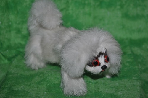 Pekingese Dog Puppy Figure Handmade White Fur Poseable
