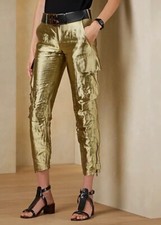 RALPH LAUREN PURPLE LABEL Mitchell Metallic Gold Organza Pants RETAIL 2490