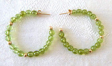 14k Yellow Gold Genuine Peridot Beaded Circle 1.25" Hoop Earrings Pierced