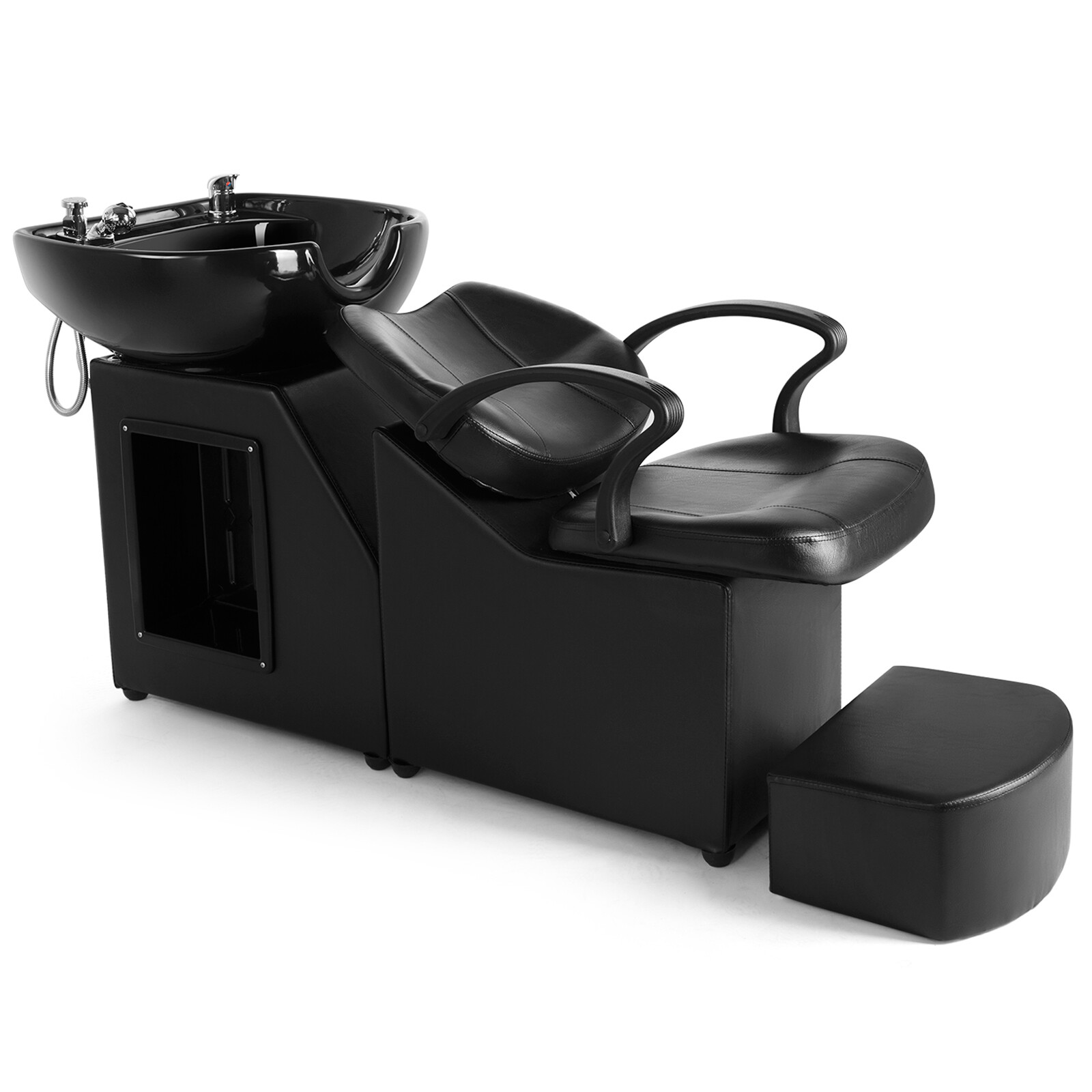 Barber Backwash Unit Chair Ceramic Shampoo Bowl Sink Beauty Spa Salon w/Footrest