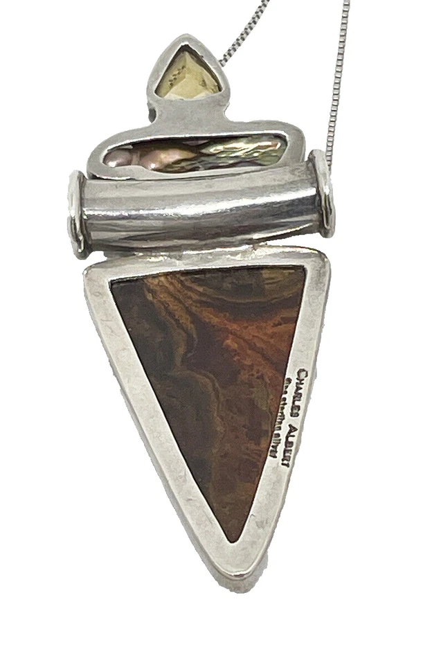 Collar colgante artesanal de piedras preciosas de plata esterlina fina Charles Albert Foto 4 de 4