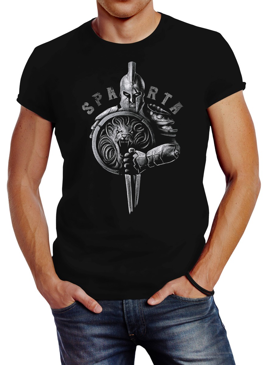 Neverless® Herren T-Shirt Aufdruck Sparta Spartaner-helm Krieger