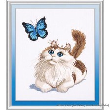 Oven Set punto croce "Gattino e farfalla", motivo di conteggio, 30x25cm