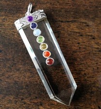 Quartz Crystal Point 7 Chakra Stone Silver Pendant Necklace Reiki Energy Healing