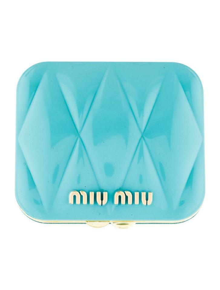Genuine MIU MIU Teal Tiffany Blue Quilted Compact Makeup Genuine MIU MIU Teal Tiffany Blue Quilted Compact Makeup