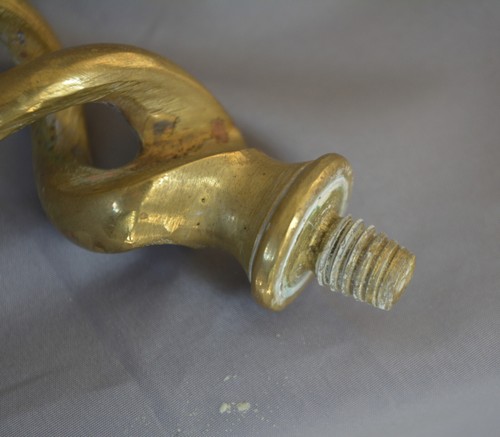 TALL ANTIQUE 18TH 19TH C ENGLISH BRASS BARLEY TWIST CANDLESTICK HAND CUT THREADS - Picture 8 of 9
