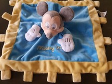 Disney Parks Mickey Mouse Plush Blue Yellow Baby Crinkle Tabs Lovey Security Tag
