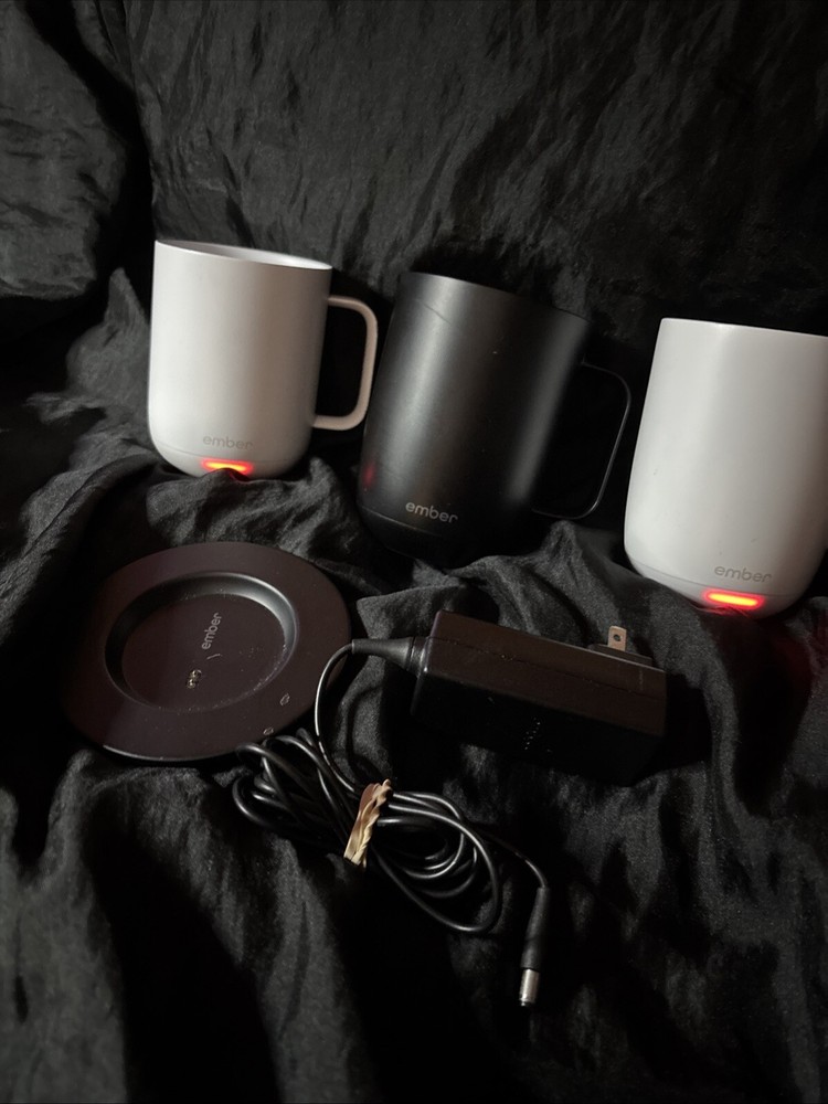 3 Ember Temp Control Smart Mugs - 2 White (14oz, 10oz) & 1 Black (14oz)