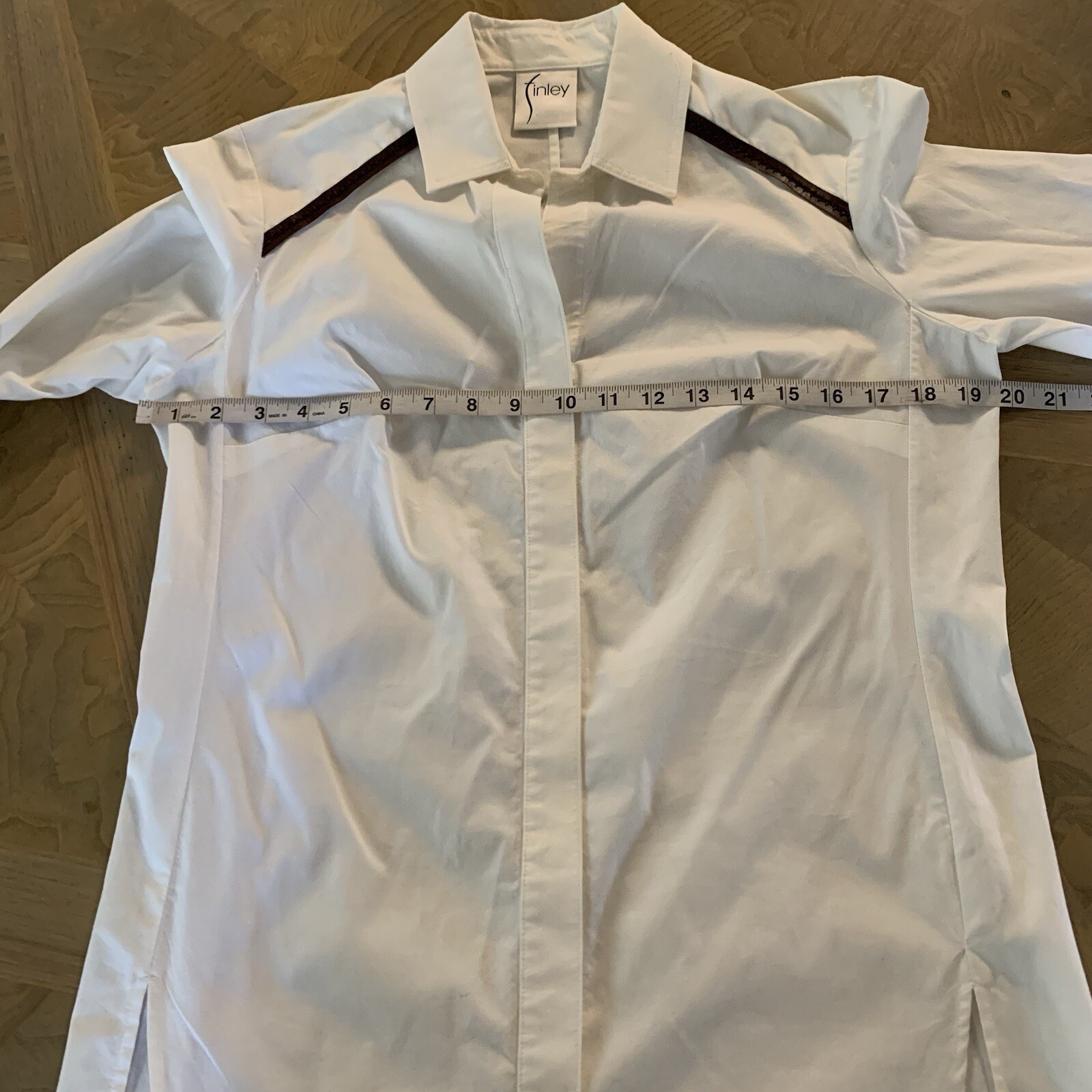 FINLEY White Tunic Top Button Down Blouse Medium … - image 11