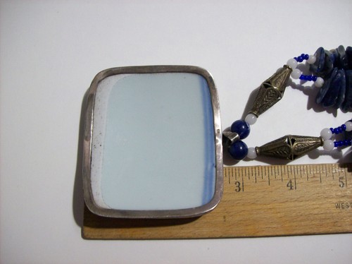 Vintage CHINESE Porcelain Shard Sterling Silver Pendant Stone Bead Necklace - Picture 24 of 24