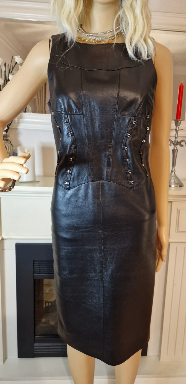 Abito Versace True Vintage Pelle Tg XS S Abito Midi Vera Pelle Buone Condizioni