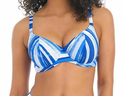 Freya Bali Bay Bikini Oberteil 30F Biosphere blau weiß Bügel Plunge BH 6780