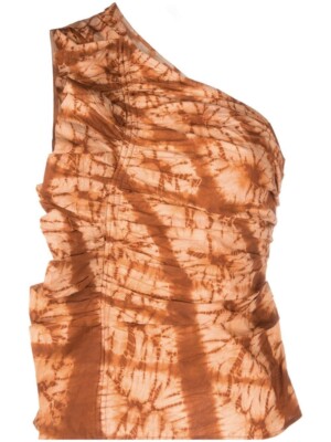 NWT Ulla Johnson Senta Clay One Shoulder Ruffled Shibori Dyed Cotton Top 10 $420