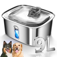 Dog Water Fountain for Large Dogs, 9L/2.4Gal Stainless Steel Dog Fountain wit...
