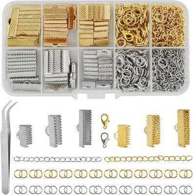 373Pcs Ribbon Bracelet Kit for Jewelry Making Ribbon End Crimps Lobster Clasps A