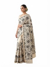 white color katha stitch saree
