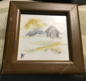 OOAK Old Hand Painted Mini Framed Floral Tile Art by Joyce~Signed~Minot ND Shack