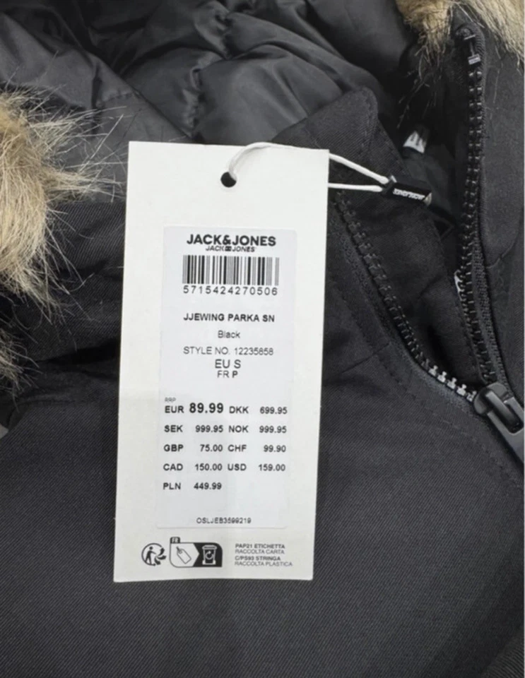 JACK & JONES Herren Parka JEWING SN S Schwarz mit Fellbesatz Polyester - Bild 3 von 4