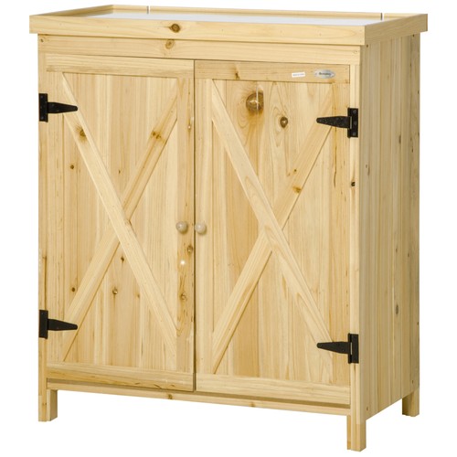 Natural Garden Storage Cabinet, Outdoor Tool Shed with Top and Two Shelves