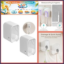 2 Pack Toothbrush Holders Wall Mounted with Cover Dust Proof Bathroom Clear