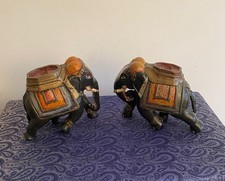 Two very nice old Vintage hand carved Indian Elephant wooden Figures