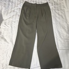 Quince Stretch Crepe Pleated Wide Leg Dress Pants Olive Green Sz 16 *READ*
