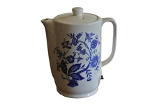 Vintage Electric Ceramic Tea Kettle With Cord Blue White Floral Japan Works