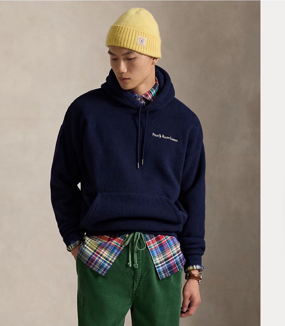 Polo Ralph Lauren Relaxed Fit Logo Pile Fleece Hoodie Cruise Navy Size XL