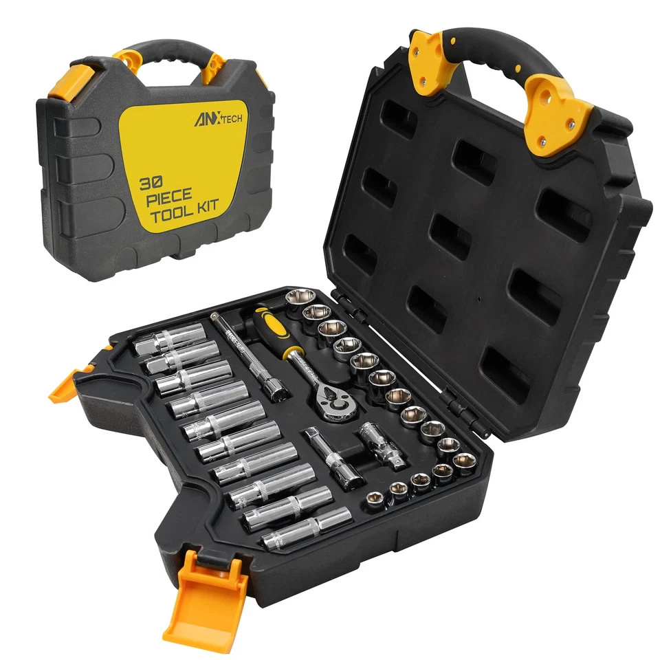 Juego de llaves de vaso métricas de acero 30 en 1 CR-V 3/8" juego de herramientas mecánicas Foto 3 de 4