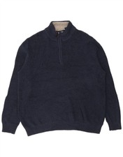 Izod Mens Zip Neck Jumper Sweater 2XL Navy Blue Cotton BV06