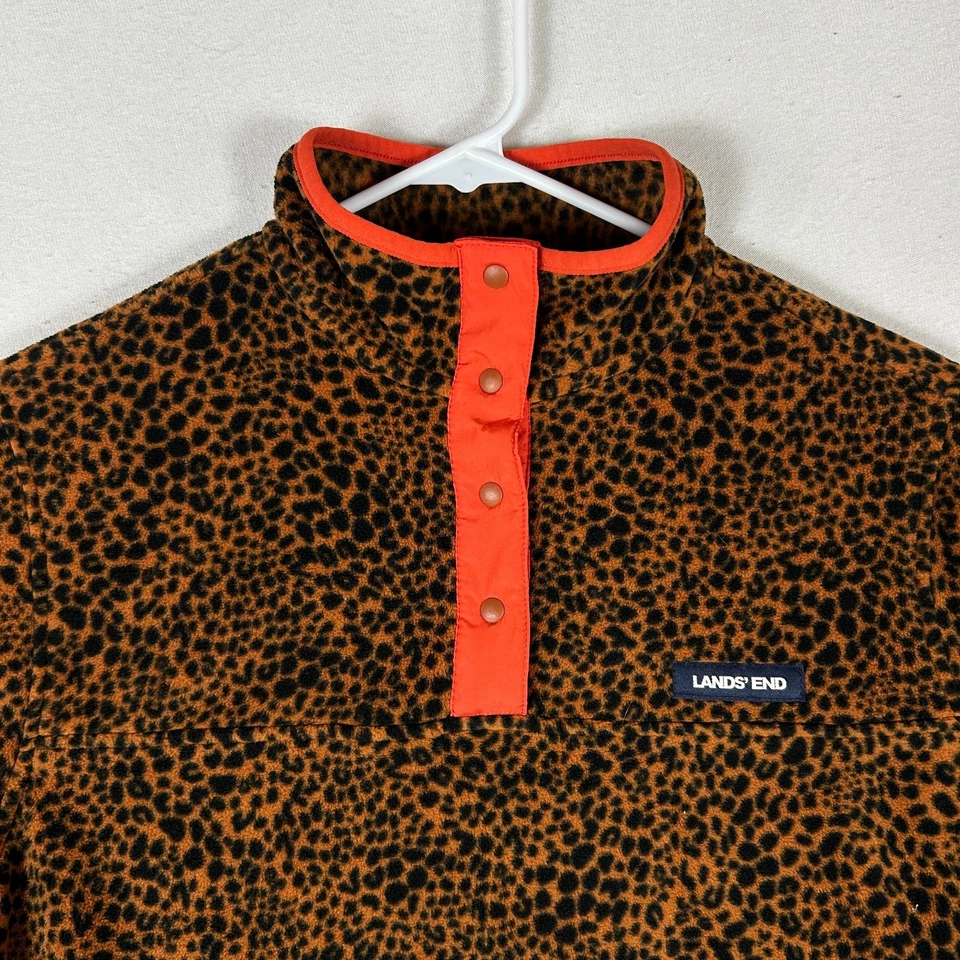 Pullover polar Land's End para mujer pequeño (6-8) marrón leopardo herencia cuello falso Foto 2 de 4