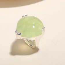 Large Green Prehnite Ring in 925 Sterling Silver Handmade Statement Jewelry