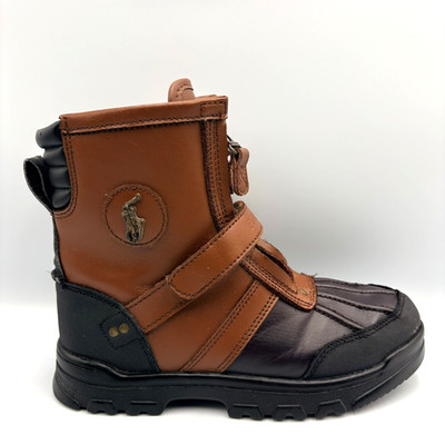Polo Ralph Lauren Conquest Hi III Boots Brown/Black Leather Boys SZ 4 EUC