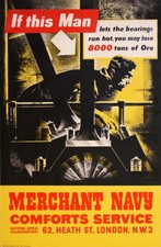 Merchant Navy Engine Room WWII Vintage World War 2 Poster Print