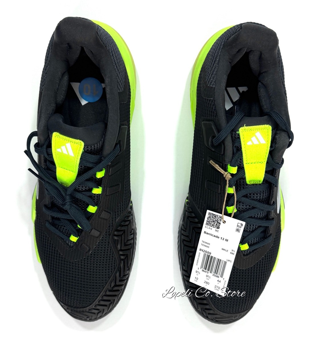Adidas Barricade 13 Tennis Shoes Black Lucid Lemon IH2559 Mens 10