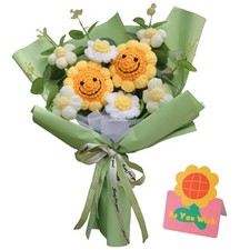 Crochet Flower Bouquet Handmade Knitted Sunflower Artificial Bouquet Positive...