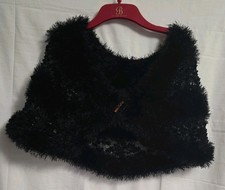Black Fluffy Shawl Evening Cape Stole Shrug 115cm Long x 40cm Wide