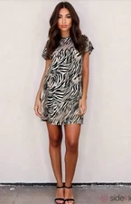 Jude Connally Zebra Print Sheath Dress Womens 8 Black White Animal Print Stretch