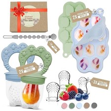 O’doe Silicone Baby Popsicle Molds & 2 Baby Food Feeders with 1 Clip. Blue/Green