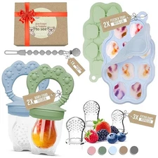 O’doe Silicone Baby Popsicle Molds & 2 Baby Food Feeders with 1 Clip. Blue/Green