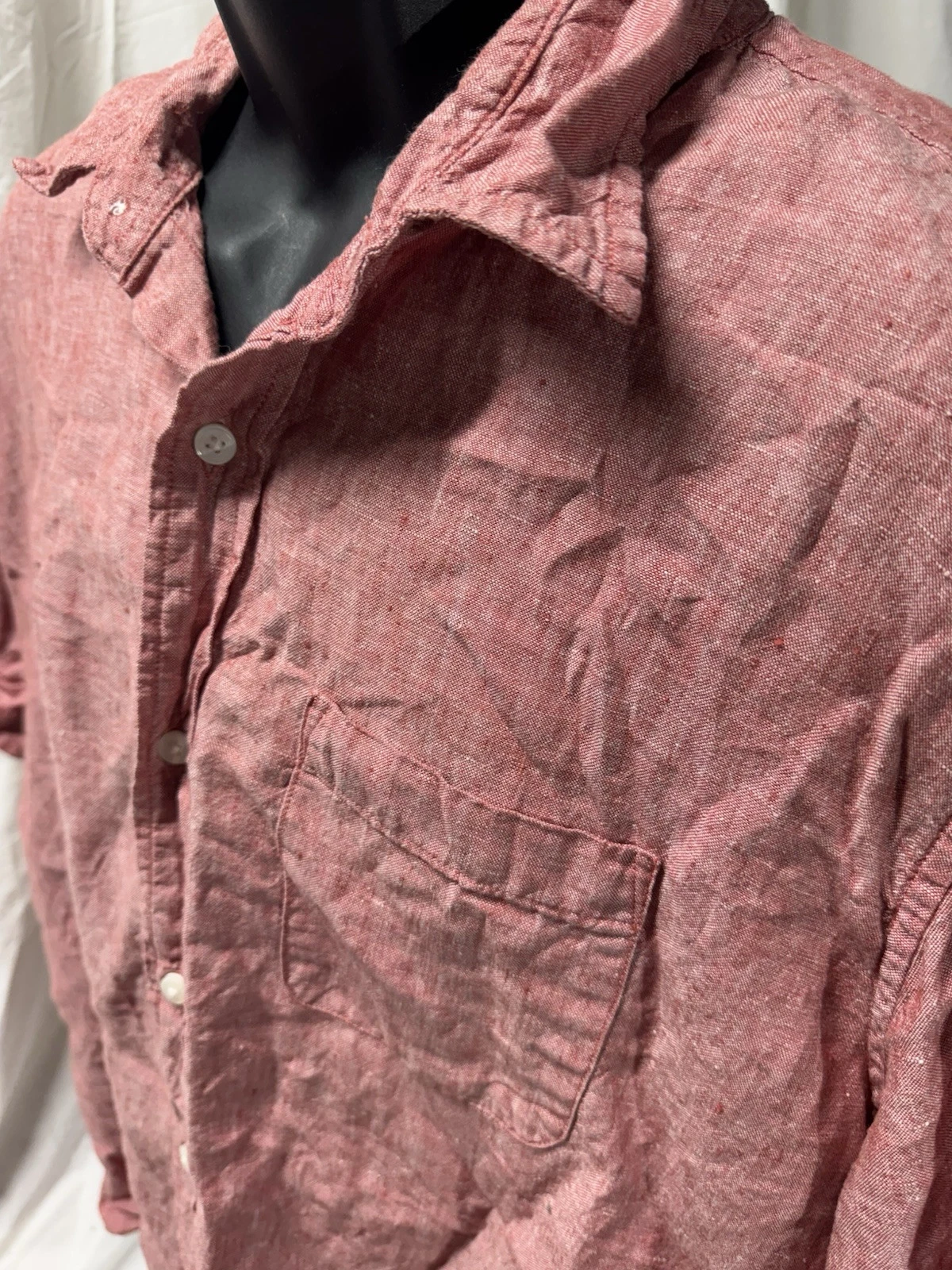 L.L. Bean 100% Linen Shirt Men’s Lg-Reg Red Short Sleeve Button Up