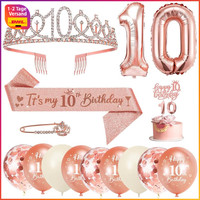 Geburtstagsdeko Set 10. Geburtstag MäDchen SchäRpe Krone Luftballons Kerzen