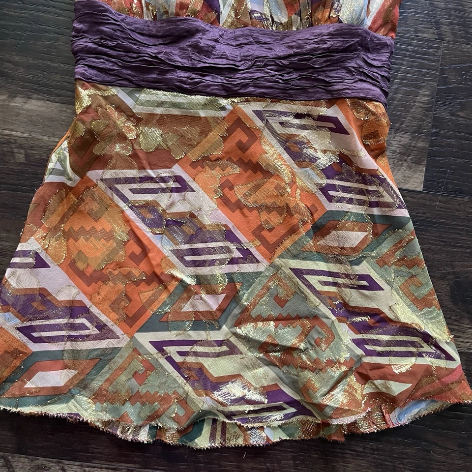 Vintage Y2K Nicole Miller Silk Blend Abstract Whimsigoth Babydoll Tank Top 2 XS - Image 3 of 4