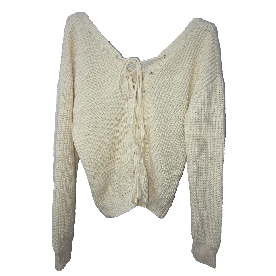 Suéter Umgee Para Mujer Grande Crema Gran Tamaño Boho Grueso Acogedor Abierto Atado Espalda Foto 3 de 4