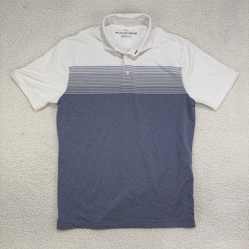 Mizzen + Main Phil Mickelson Performance Golf Polo White Blue Striped Sz M Trim