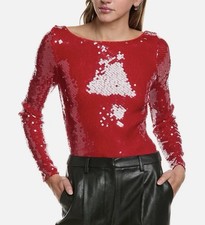 Bardot Brenna Sequin Bodysuit Deep Burgundy Open Back Long Sleeve Size US 4