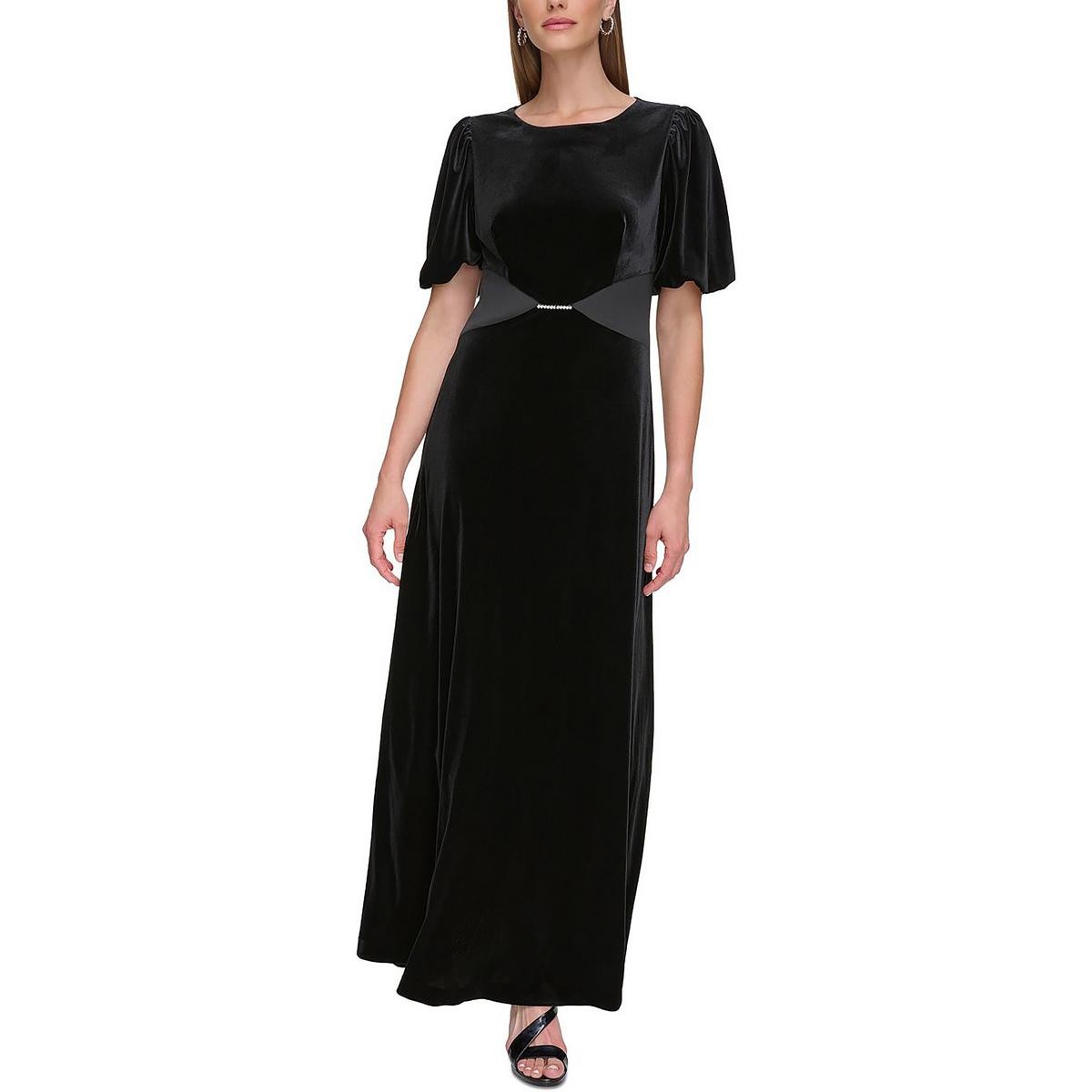 Женское вечернее платье из черного бархата с украшениями DKNY, 4 BHFO 1347