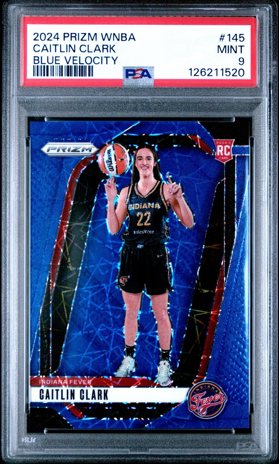 Caitlin Clark PSA 9 Rookie Card 2024 Panini Prizm WNBA #145 Blue Velocity RC